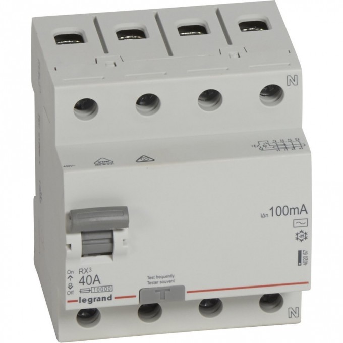Выключатель дифференциального тока LEGRAND RX3 100мА 63А 4П тип AC белый 402068 Выключатель дифференциального тока LEGRAND RX3 100мА 63А 4П тип AC белый 402068