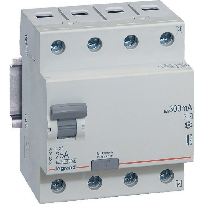 Выключатель дифференциального тока LEGRAND RX3 300мА 25А 4П тип AC белый 402070 Выключатель дифференциального тока LEGRAND RX3 300мА 25А 4П тип AC белый 402070