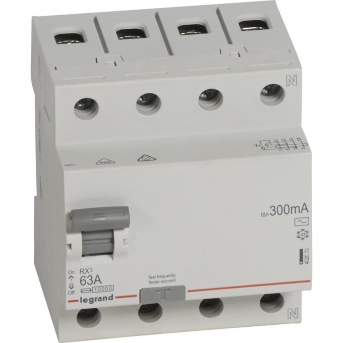 Выключатель дифференциального тока LEGRAND RX3 300мА 63А 4П тип AC белый 402072 Выключатель дифференциального тока LEGRAND RX3 300мА 63А 4П тип AC белый 402072