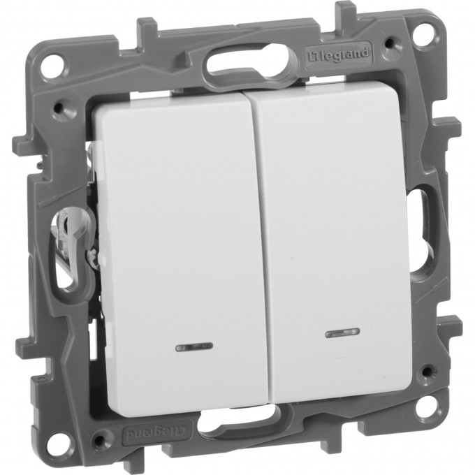 Выключатель LEGRAND Etika двухклавишный с подсветкой 10 A 250 В белый 672204 Выключатель LEGRAND Etika двухклавишный с подсветкой 10 A 250 В белый 672204