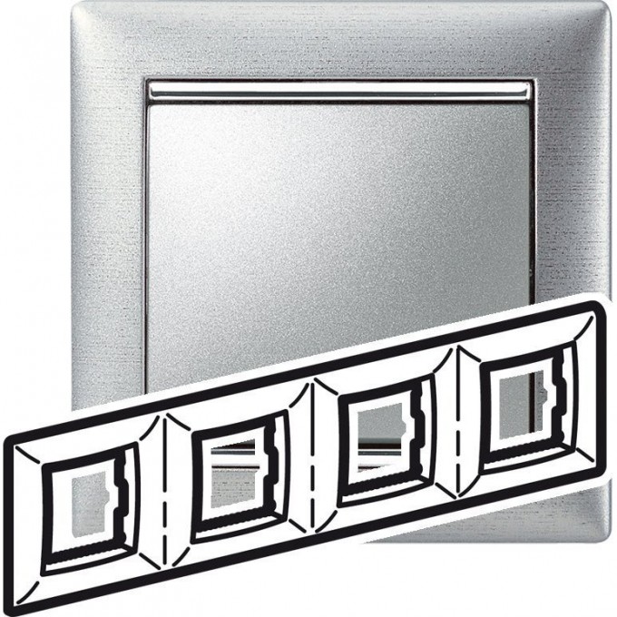 Рамка LEGRAND Valena 4 поста алюминий матовый 770334 Рамка LEGRAND Valena 4 поста алюминий матовый 770334