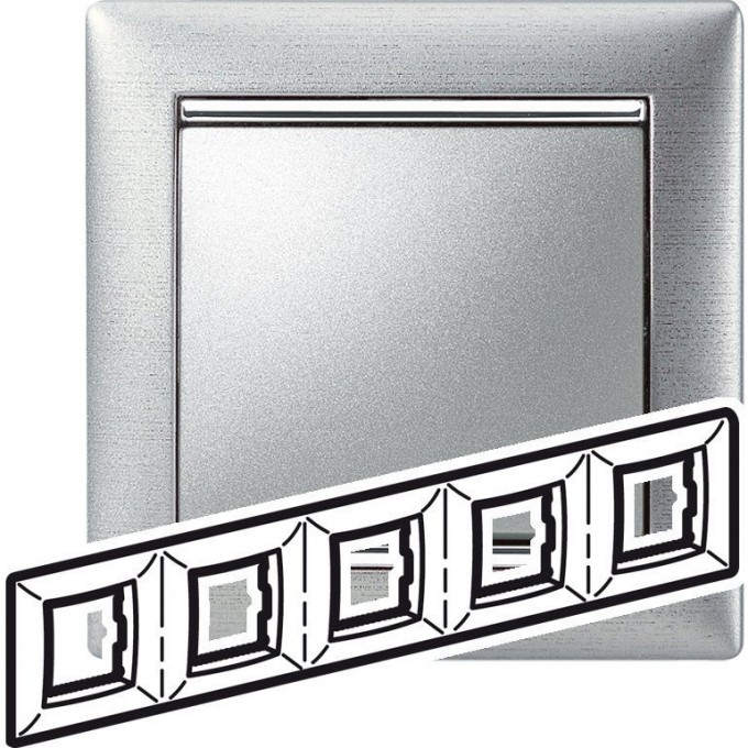 Рамка LEGRAND Valena 5 постов алюминий матовый 770335 Рамка LEGRAND Valena 5 постов алюминий матовый 770335