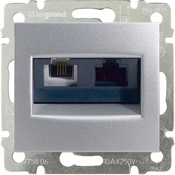 Двойная розетка LEGRAND Valena RJ45 Cat. 5е/6 UTP + RJ11 алюминий 770280 Двойная розетка LEGRAND Valena RJ45 Cat. 5е/6 UTP + RJ11 алюминий 770280