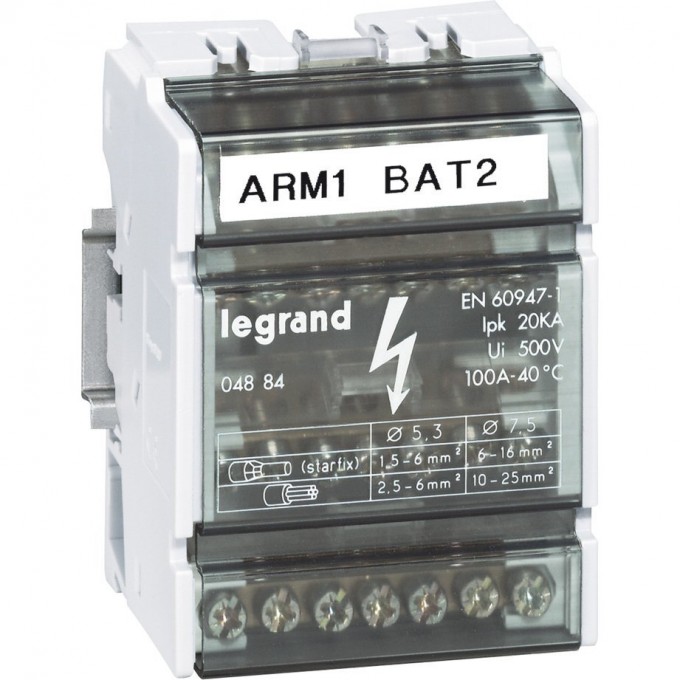 Модульный распределительный блок LEGRAND 4П, 100 A, 7 подключений 04884 Модульный распределительный блок LEGRAND 4П, 100 A, 7 подключений 04884