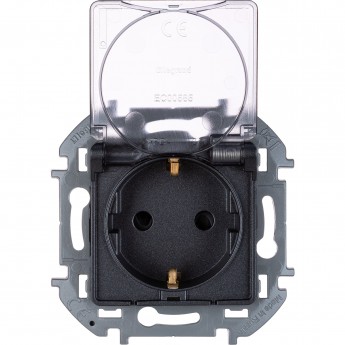 Розетка LEGRAND INSPIRIA 2К+З IP 44 с откидной крышкой и шторками немецкий стандарт 16 А 250 В антрацит