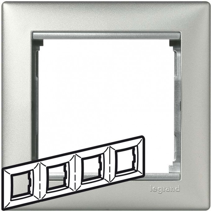 Рамка LEGRAND Valena 4 поста горизонтальный монтаж алюминий 770154 Рамка LEGRAND Valena 4 поста горизонтальный монтаж алюминий 770154