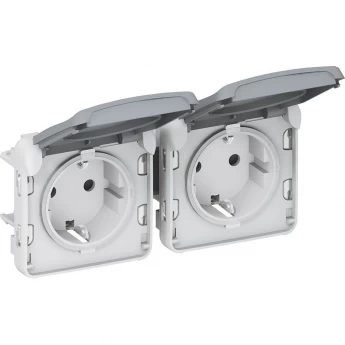 Розетка двойная LEGRAND Plexo 2х2К+З 16А горизонтальная, с автоматическими зажимами, IP55, серый Розетка двойная LEGRAND Plexo 2х2К+З 16А горизонтальная, с автоматическими зажимами, IP55, серый